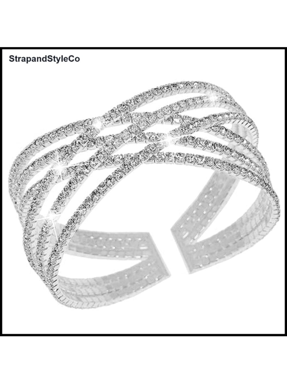 Rhinestone Cuff Bracelet Silver Multilayer Crystal Bridal Wedding Jewelry